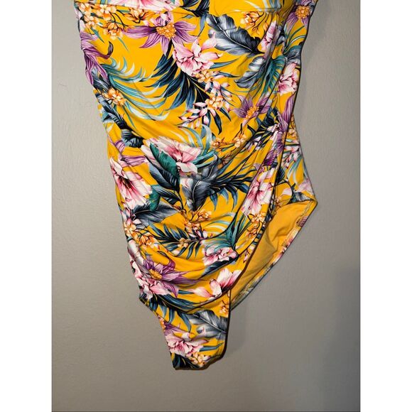 Niptuck Swim Size 10 Multifit Cup One Piece Swimsuit Golden Floral Tropical - Picture 4 of 8